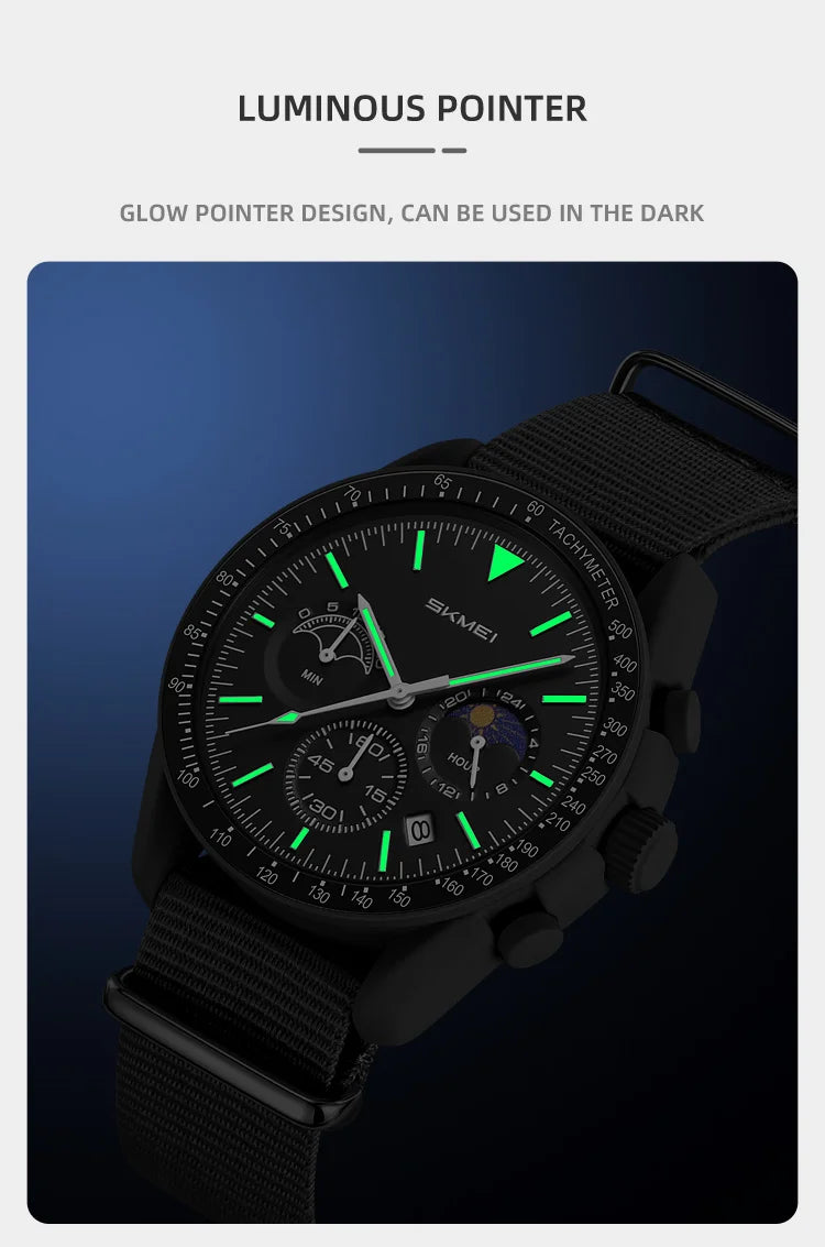 SKMEI 9392 Quartz Chronograph Watches Men Women Date 30M Waterproof Sport Wristwatch Fashion Nylon Strap Watch Gifts Reloj Mujer