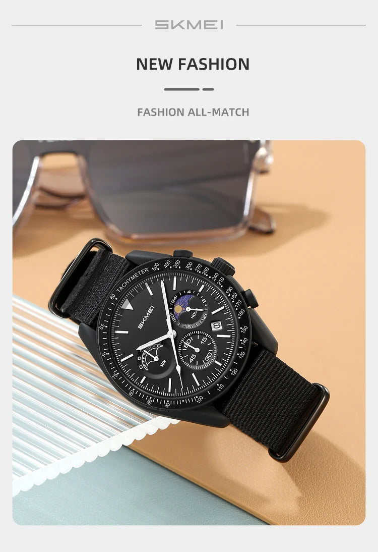 SKMEI 9392 Quartz Chronograph Watches Men Women Date 30M Waterproof Sport Wristwatch Fashion Nylon Strap Watch Gifts Reloj Mujer