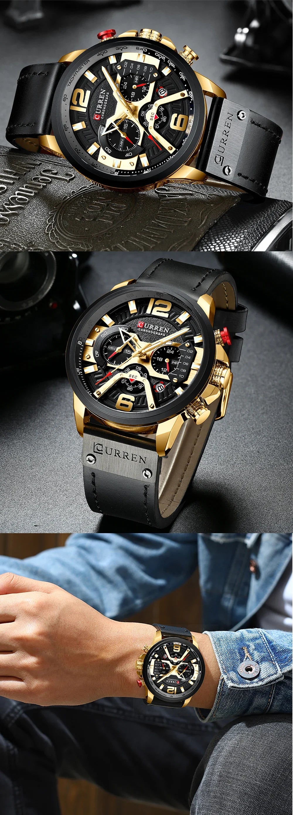 CURREN 8329 Casual Sport Watches for Men Top Brand Luxury Military Leather Wrist Watch Man Clock Fashion Chronograph Wristwatch