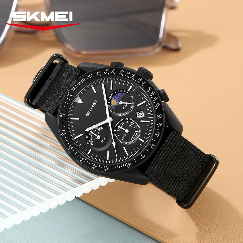 SKMEI 9392 Quartz Chronograph Watches Men Women Date 30M Waterproof Sport Wristwatch Fashion Nylon Strap Watch Gifts Reloj Mujer