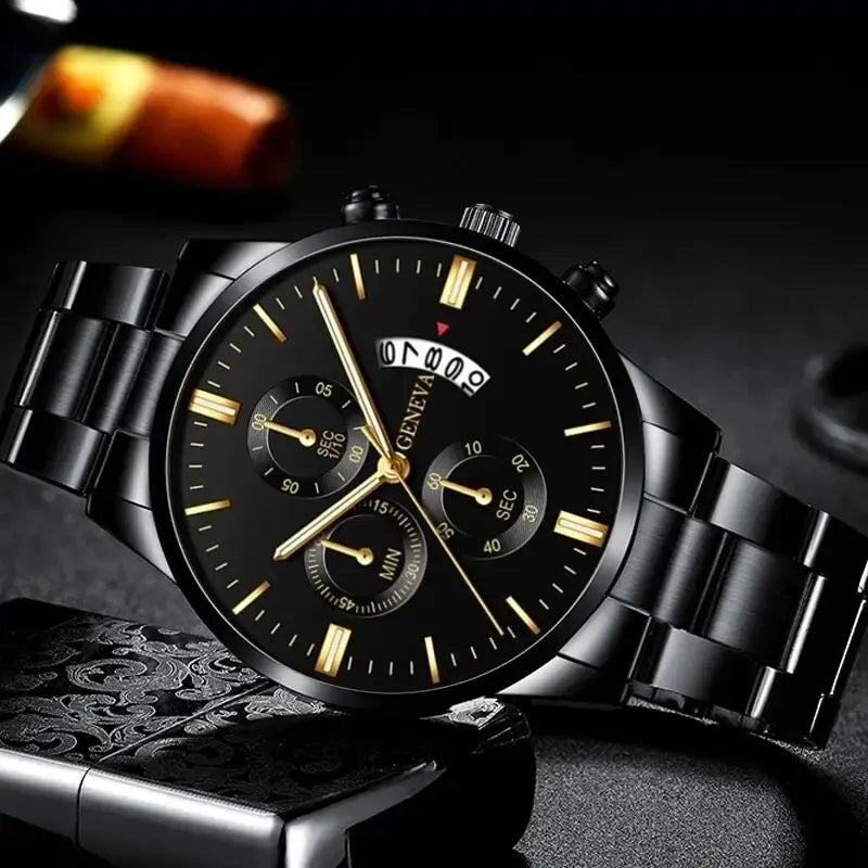 Men's Stainless Steel Quartz Calendar Watch-4