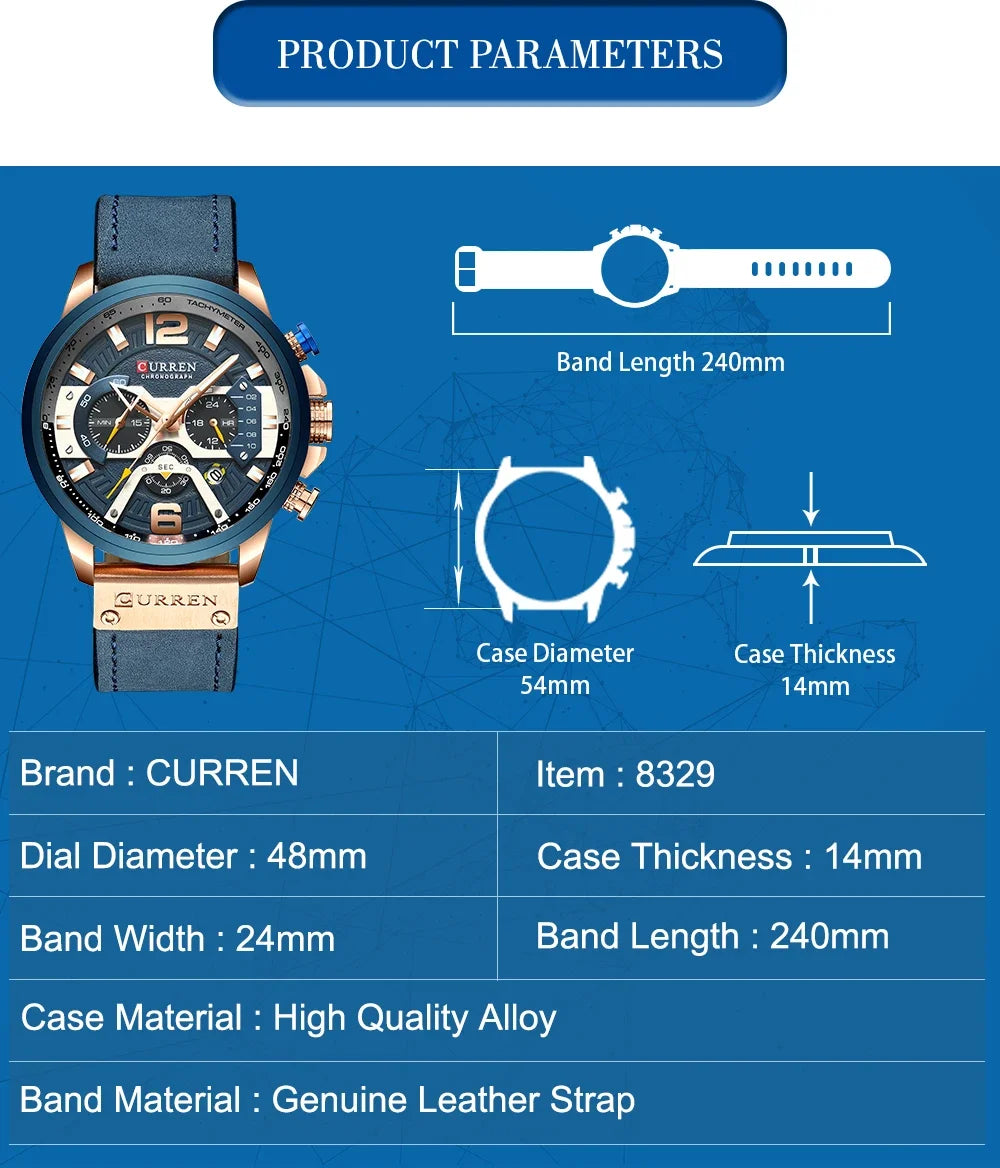 CURREN 8329 Casual Sport Watches for Men Top Brand Luxury Military Leather Wrist Watch Man Clock Fashion Chronograph Wristwatch