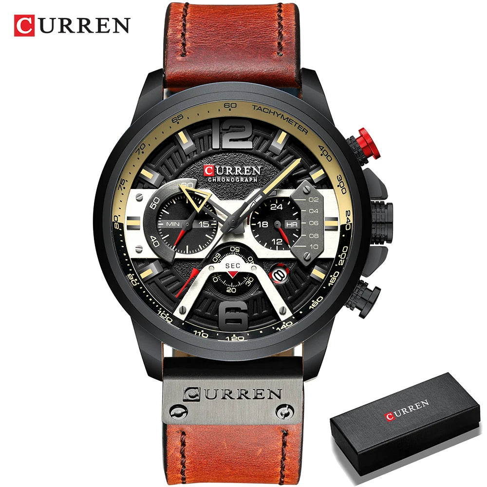 CURREN 8329 Casual Sport Watches for Men Top Brand Luxury Military Leather Wrist Watch Man Clock Fashion Chronograph Wristwatch