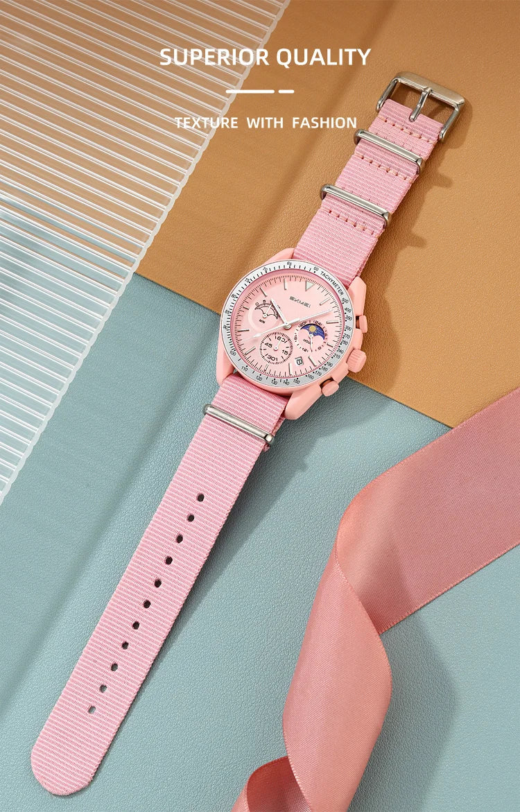 SKMEI 9392 Quartz Chronograph Watches Men Women Date 30M Waterproof Sport Wristwatch Fashion Nylon Strap Watch Gifts Reloj Mujer