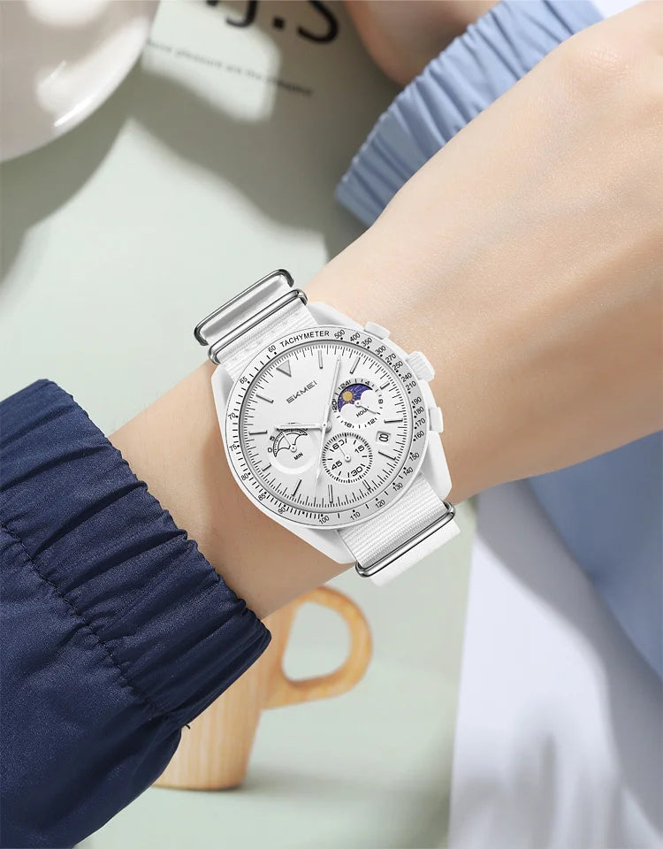 SKMEI 9392 Quartz Chronograph Watches Men Women Date 30M Waterproof Sport Wristwatch Fashion Nylon Strap Watch Gifts Reloj Mujer