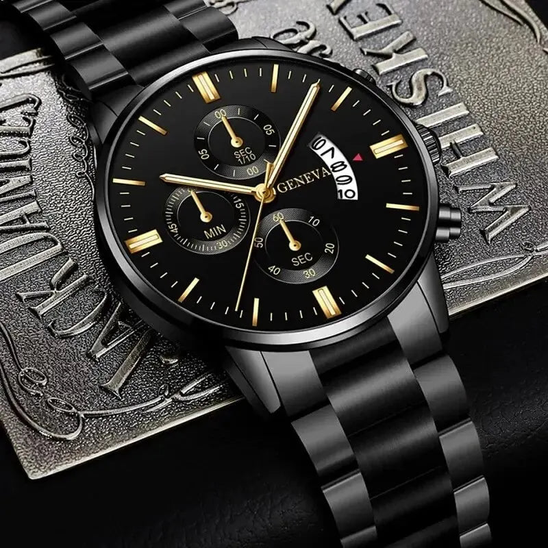 Men's Stainless Steel Quartz Calendar Watch-3