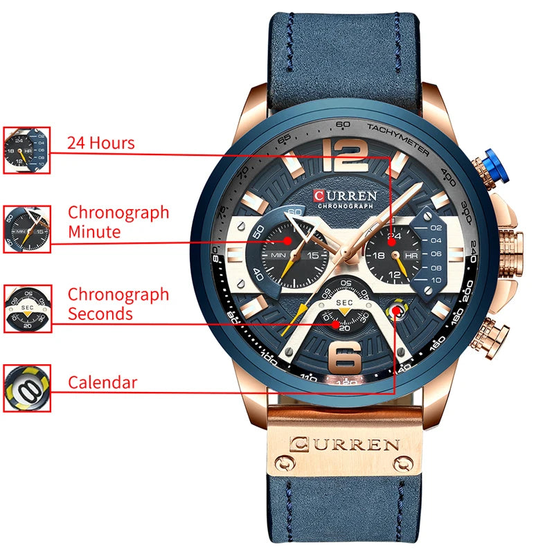 CURREN 8329 Casual Sport Watches for Men Top Brand Luxury Military Leather Wrist Watch Man Clock Fashion Chronograph Wristwatch