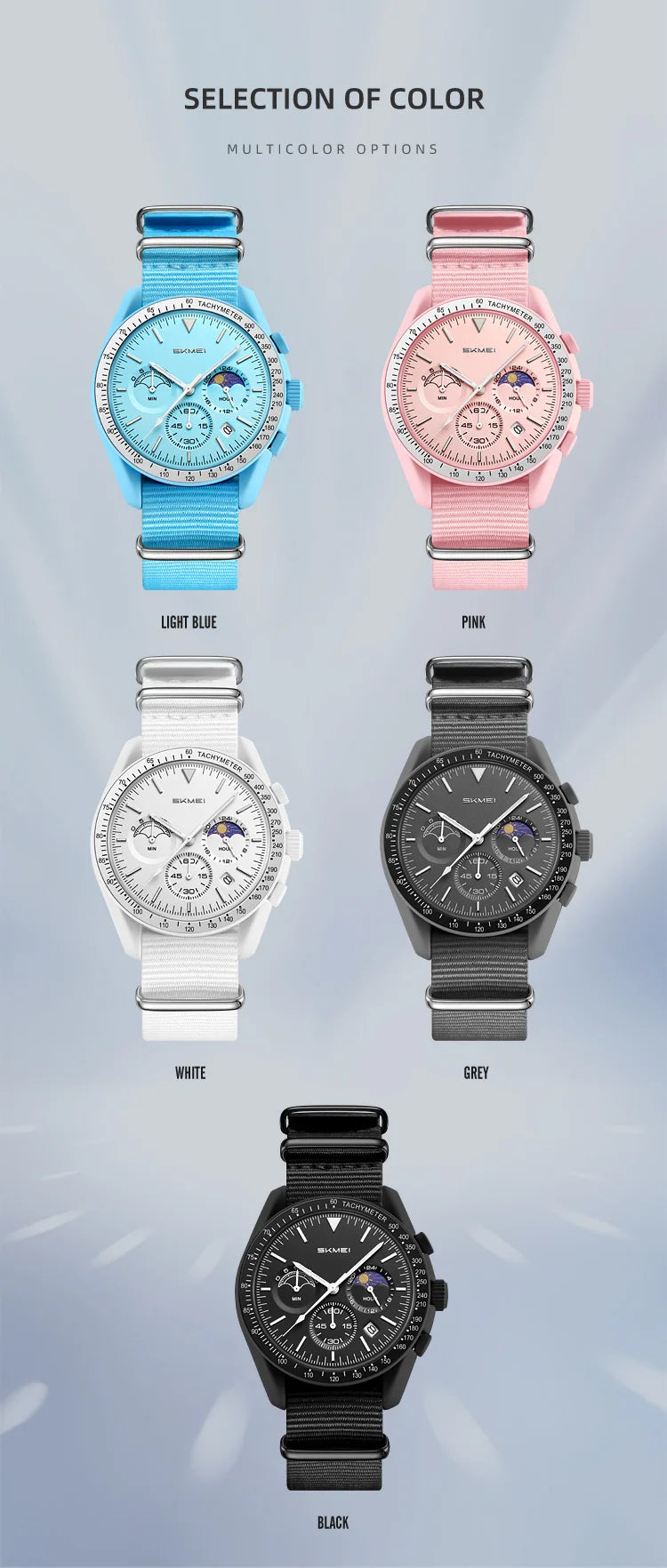 SKMEI 9392 Quartz Chronograph Watches Men Women Date 30M Waterproof Sport Wristwatch Fashion Nylon Strap Watch Gifts Reloj Mujer