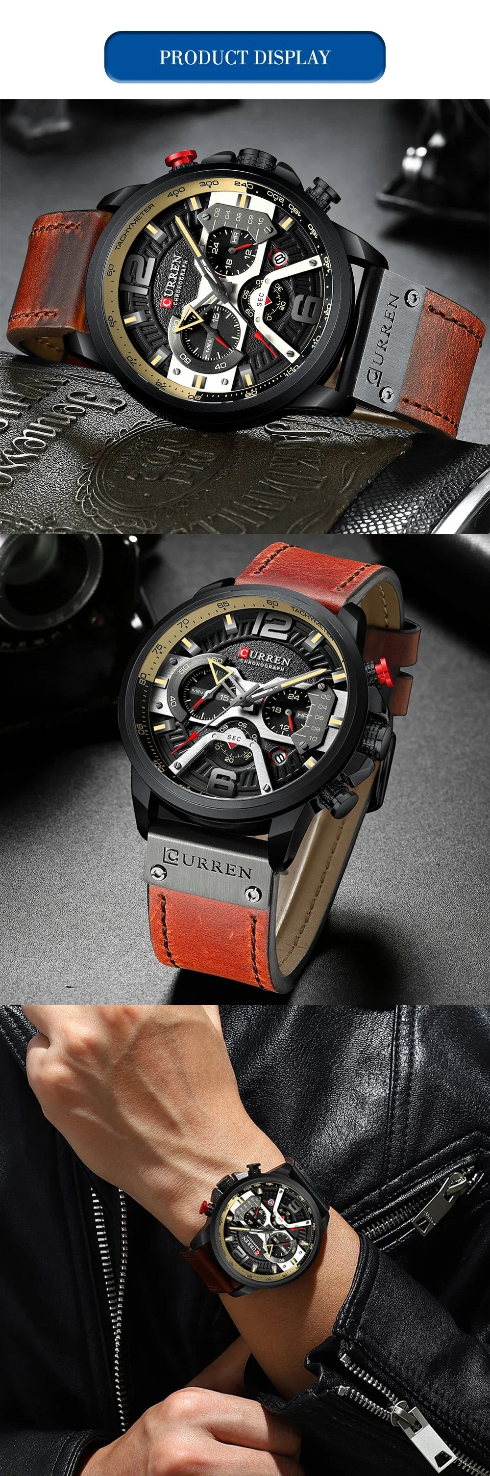 CURREN 8329 Casual Sport Watches for Men Top Brand Luxury Military Leather Wrist Watch Man Clock Fashion Chronograph Wristwatch