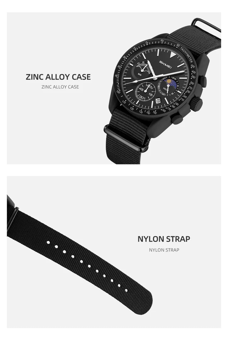 SKMEI 9392 Quartz Chronograph Watches Men Women Date 30M Waterproof Sport Wristwatch Fashion Nylon Strap Watch Gifts Reloj Mujer