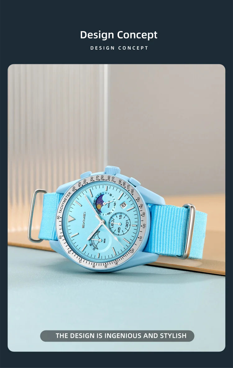 SKMEI 9392 Quartz Chronograph Watches Men Women Date 30M Waterproof Sport Wristwatch Fashion Nylon Strap Watch Gifts Reloj Mujer