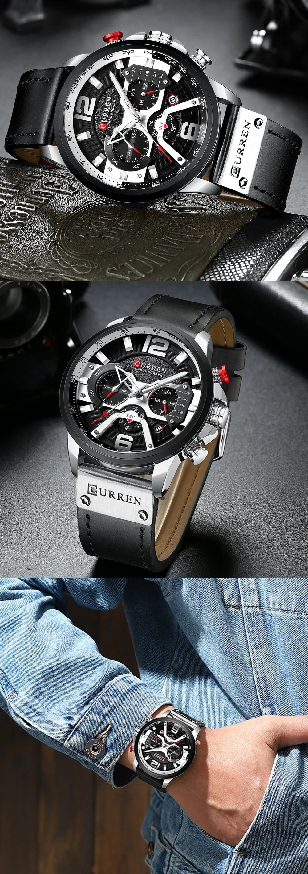 CURREN 8329 Casual Sport Watches for Men Top Brand Luxury Military Leather Wrist Watch Man Clock Fashion Chronograph Wristwatch