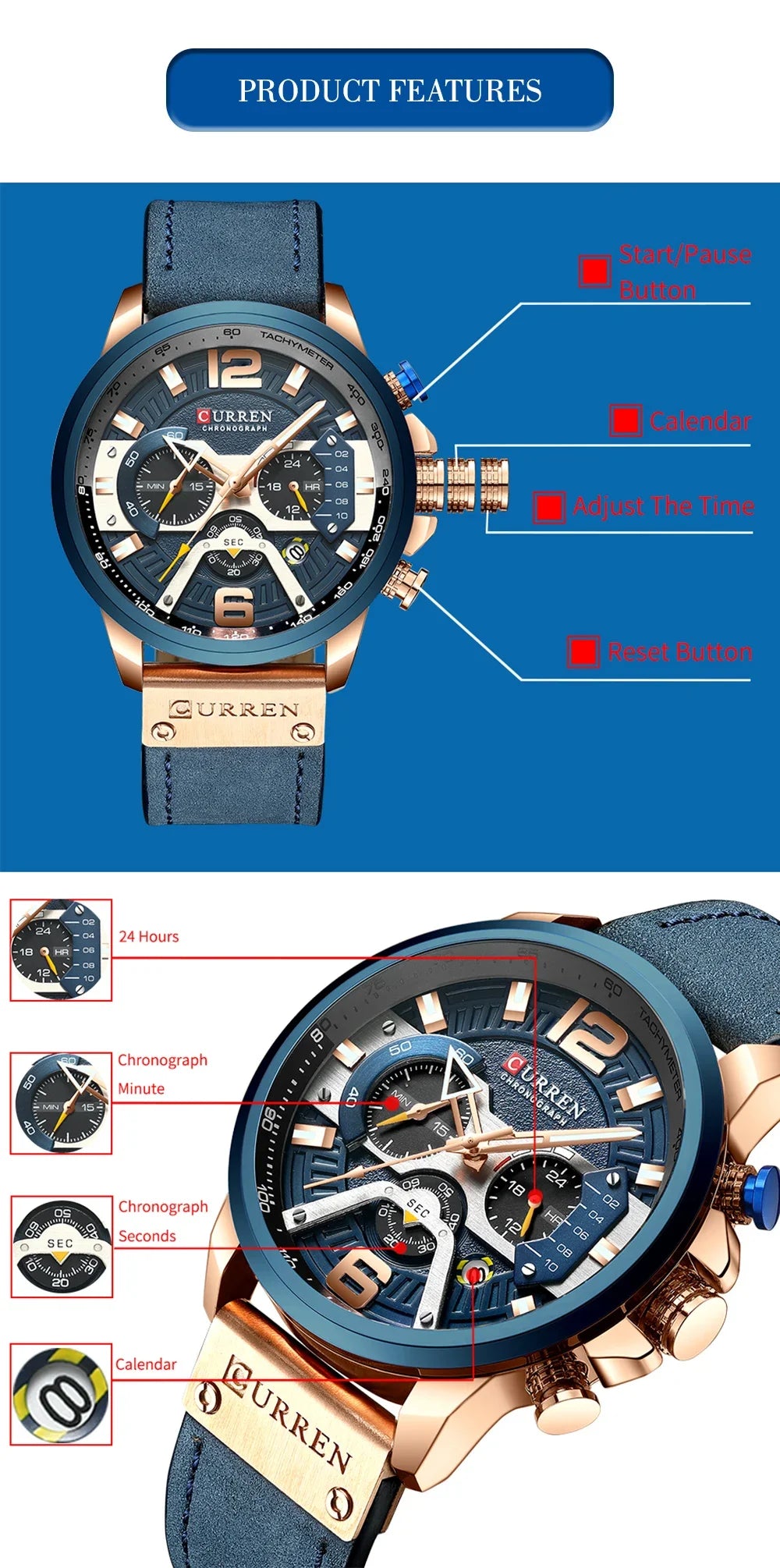 CURREN 8329 Casual Sport Watches for Men Top Brand Luxury Military Leather Wrist Watch Man Clock Fashion Chronograph Wristwatch