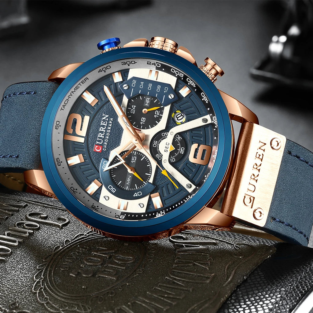 CURREN 8329 Casual Sport Watches for Men Top Brand Luxury Military Leather Wrist Watch Man Clock Fashion Chronograph Wristwatch