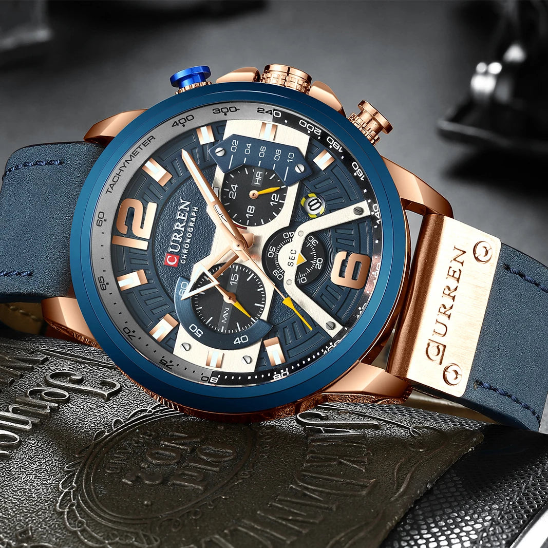 CURREN 8329 Casual Sport Watches for Men Top Brand Luxury Military Leather Wrist Watch Man Clock Fashion Chronograph Wristwatch
