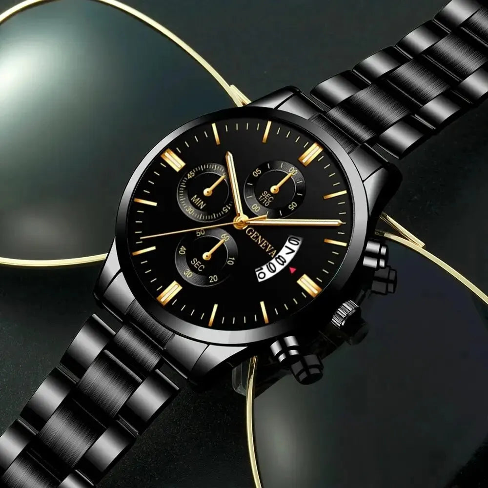 Men's Stainless Steel Quartz Calendar Watch-2