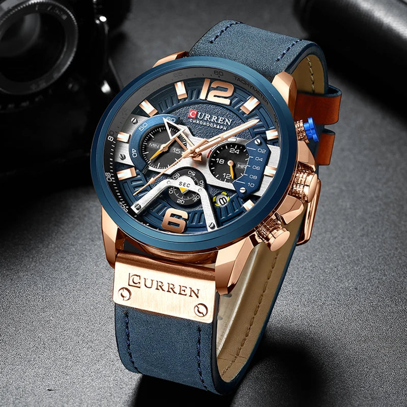 CURREN 8329 Casual Sport Watches for Men Top Brand Luxury Military Leather Wrist Watch Man Clock Fashion Chronograph Wristwatch