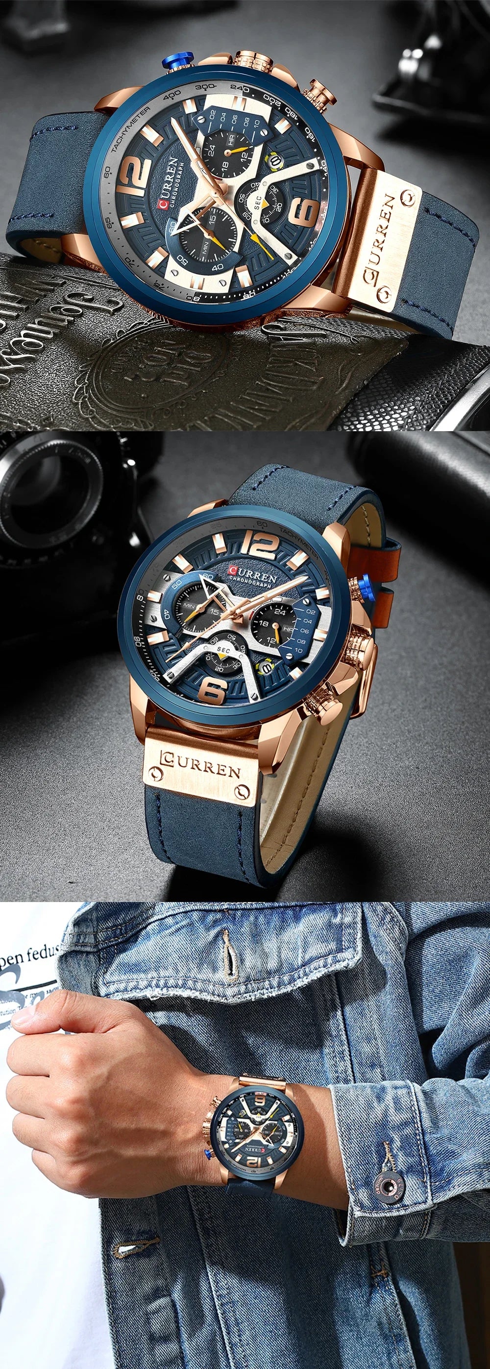 CURREN 8329 Casual Sport Watches for Men Top Brand Luxury Military Leather Wrist Watch Man Clock Fashion Chronograph Wristwatch