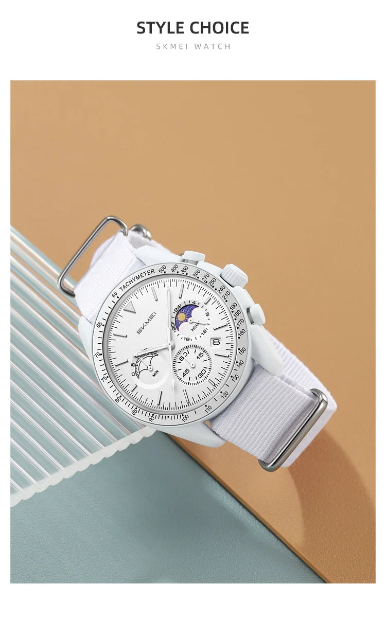 SKMEI 9392 Quartz Chronograph Watches Men Women Date 30M Waterproof Sport Wristwatch Fashion Nylon Strap Watch Gifts Reloj Mujer
