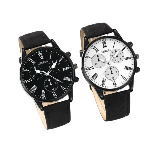 Couple Leather Quartz Watches Set-0